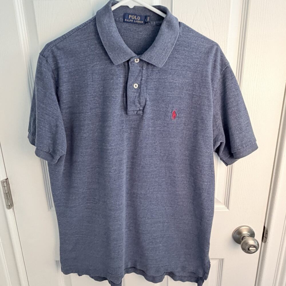 Polo Ralph Lauren Polo Shirt Mens Large Heather Blue Cotton Short Sleeve Golf